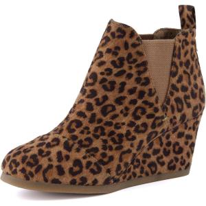 imageDunes Womens Zoey Wedge Bootie Soft Vegan Suede Easy SlipOn Design Memory Foam Wide Widths AvailableLeopard