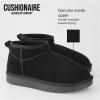imageCUSHIONAIRE Womens Hip 2 Genuine Suede Ankle Snow Boots  PullOn with Cozy Faux Shearling Lining Memory FoamBlack Genuine Suede
