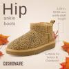 imageCUSHIONAIRE Womens Hip 2 Genuine Suede Ankle Snow Boots  PullOn with Cozy Faux Shearling Lining Memory FoamCheetah Genuine Suede