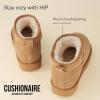 imageCUSHIONAIRE Womens Hip 2 Genuine Suede Ankle Snow Boots  PullOn with Cozy Faux Shearling Lining Memory FoamCheetah Genuine Suede