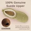 imageCUSHIONAIRE Womens Hip 2 Genuine Suede Ankle Snow Boots  PullOn with Cozy Faux Shearling Lining Memory FoamKhaki Genuine Suede