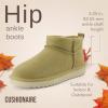 imageCUSHIONAIRE Womens Hip 2 Genuine Suede Ankle Snow Boots  PullOn with Cozy Faux Shearling Lining Memory FoamKhaki Genuine Suede