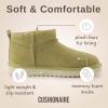 imageCUSHIONAIRE Womens Hip 2 Genuine Suede Ankle Snow Boots  PullOn with Cozy Faux Shearling Lining Memory FoamKhaki Genuine Suede