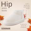 imageCUSHIONAIRE Womens Hip 2 Genuine Suede Ankle Snow Boots  PullOn with Cozy Faux Shearling Lining Memory FoamOffwhite Genuine Suede