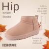 imageCUSHIONAIRE Womens Hip 2 Genuine Suede Ankle Snow Boots  PullOn with Cozy Faux Shearling Lining Memory FoamPink Genuine Suede