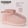 imageCUSHIONAIRE Womens Hip 2 Genuine Suede Ankle Snow Boots  PullOn with Cozy Faux Shearling Lining Memory FoamPink Genuine Suede