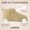 imageCUSHIONAIRE Womens Hip 2 Genuine Suede Ankle Snow Boots  PullOn with Cozy Faux Shearling Lining Memory FoamSand Genuine Suede