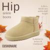 imageCUSHIONAIRE Womens Hip 2 Genuine Suede Ankle Snow Boots  PullOn with Cozy Faux Shearling Lining Memory FoamSand Genuine Suede