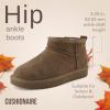 imageCUSHIONAIRE Womens Hip 2 Genuine Suede Ankle Snow Boots  PullOn with Cozy Faux Shearling Lining Memory FoamTaupe Genuine Suede
