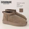 imageCUSHIONAIRE Womens Hip 2 Genuine Suede Ankle Snow Boots  PullOn with Cozy Faux Shearling Lining Memory FoamTaupe Genuine Suede