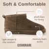 imageCUSHIONAIRE Womens Hip 2 Genuine Suede Ankle Snow Boots  PullOn with Cozy Faux Shearling Lining Memory FoamTaupe Genuine Suede