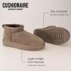 imageCUSHIONAIRE Womens Hip 2 Genuine Suede Ankle Snow Boots  PullOn with Cozy Faux Shearling Lining Memory FoamTaupe Genuine Suede