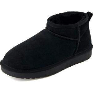 imageCUSHIONAIRE Womens Hip 2 Genuine Suede Ankle Snow Boots  PullOn with Cozy Faux Shearling Lining Memory FoamBlack Genuine Suede