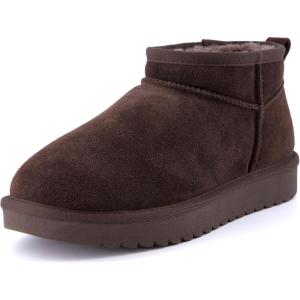 imageCUSHIONAIRE Womens Hip 2 Genuine Suede Ankle Snow Boots  PullOn with Cozy Faux Shearling Lining Memory FoamChocolate Genuine Suede