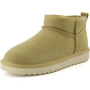 imageCUSHIONAIRE Womens Hip 2 Genuine Suede Ankle Snow Boots  PullOn with Cozy Faux Shearling Lining Memory FoamKhaki Genuine Suede
