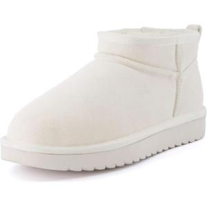 imageCUSHIONAIRE Womens Hip 2 Genuine Suede Ankle Snow Boots  PullOn with Cozy Faux Shearling Lining Memory FoamOffwhite Genuine Suede