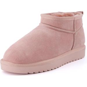 imageCUSHIONAIRE Womens Hip 2 Genuine Suede Ankle Snow Boots  PullOn with Cozy Faux Shearling Lining Memory FoamPink Genuine Suede