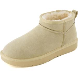 imageCUSHIONAIRE Womens Hip 2 Genuine Suede Ankle Snow Boots  PullOn with Cozy Faux Shearling Lining Memory FoamSand Genuine Suede