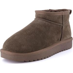 imageCUSHIONAIRE Womens Hip 2 Genuine Suede Ankle Snow Boots  PullOn with Cozy Faux Shearling Lining Memory FoamTaupe Genuine Suede