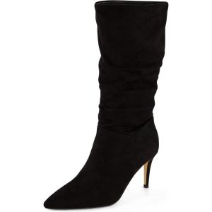 imageCUSHIONAIRE Womens Hip Slouchy Vegan Suede MidCalf Scrunch Boot with Pointed Toe Memory Foam ampamp 3Inch Heel  Wide Widths AvailableBlack