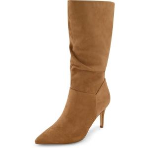 imageCUSHIONAIRE Womens Hip Slouchy Vegan Suede MidCalf Scrunch Boot with Pointed Toe Memory Foam ampamp 3Inch Heel  Wide Widths AvailableCamel
