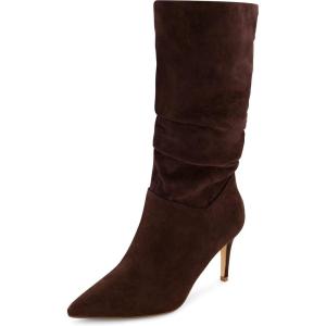imageCUSHIONAIRE Womens Hip Slouchy Vegan Suede MidCalf Scrunch Boot with Pointed Toe Memory Foam ampamp 3Inch Heel  Wide Widths AvailableChocolate
